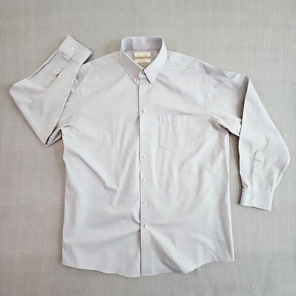 Roundtree & Yorke Gold Label Dress Shirt Men's 17-35 Gray Non Iron EZ Wash EUC - Picture 1 of 13